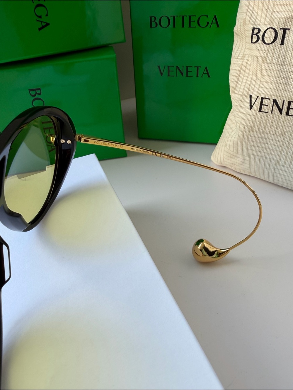 BOTTEGA VENETA BV 1273S 003 Black Gold Yellow Lens Earrings Sunglasses AUTHENTIC - Picture 7 of 12